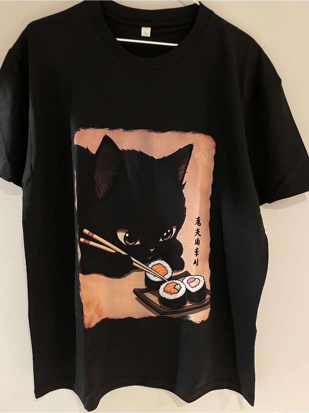 Black Cat eating Sushi with chopsticks Graphic T-Shirt